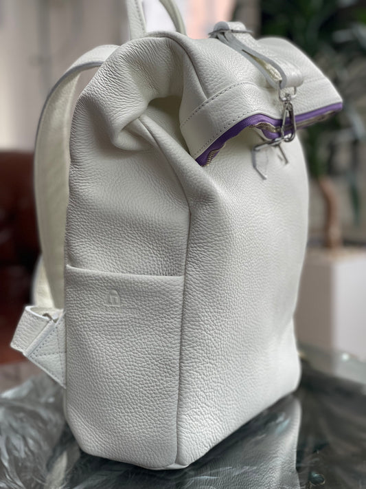 ARVEN – Rollrucksack aus weißem Leder