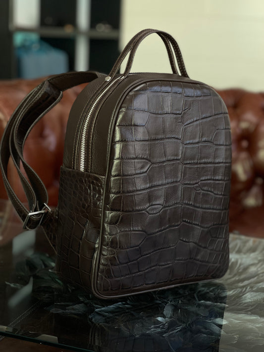 MONTARO CROC – Full-Kroko-Lederrucksack in Espresso