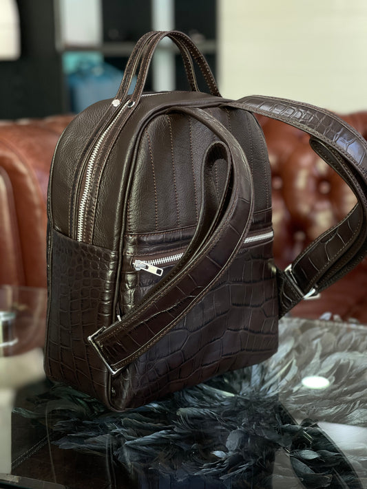 MONTARO CROC – Full-Kroko-Lederrucksack in Espresso