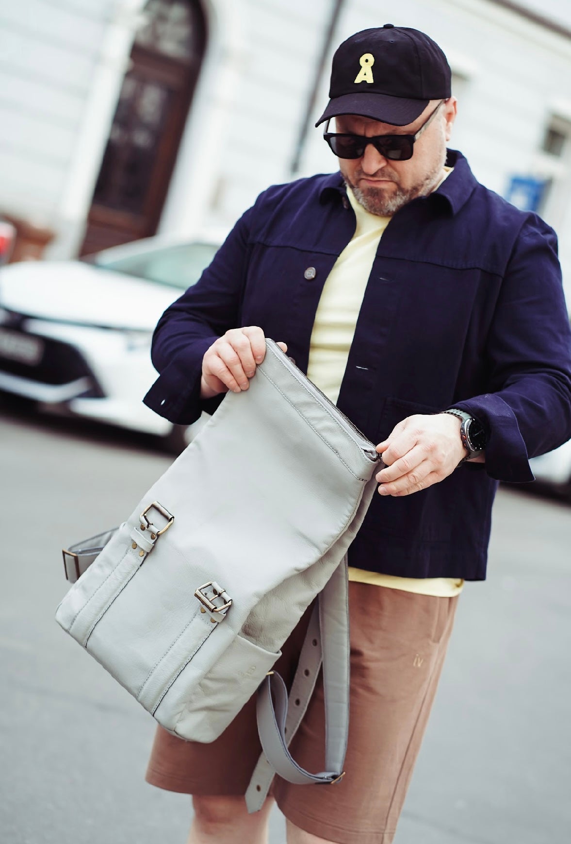 ROLLTOP Rucksack „VALTARA“ aus Leder – Grey