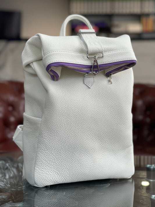 ARVEN – Rollrucksack aus weißem Leder